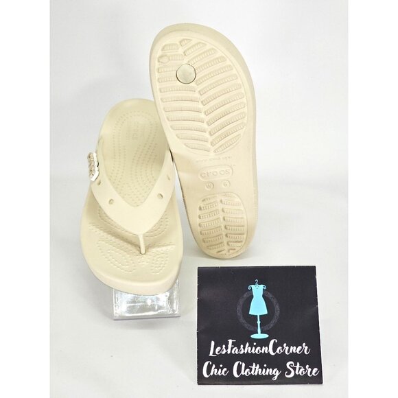 Crocs Women's Cream Croslite Classic Platform Flip Flops Size 6 2121 - Picture 3 of 16